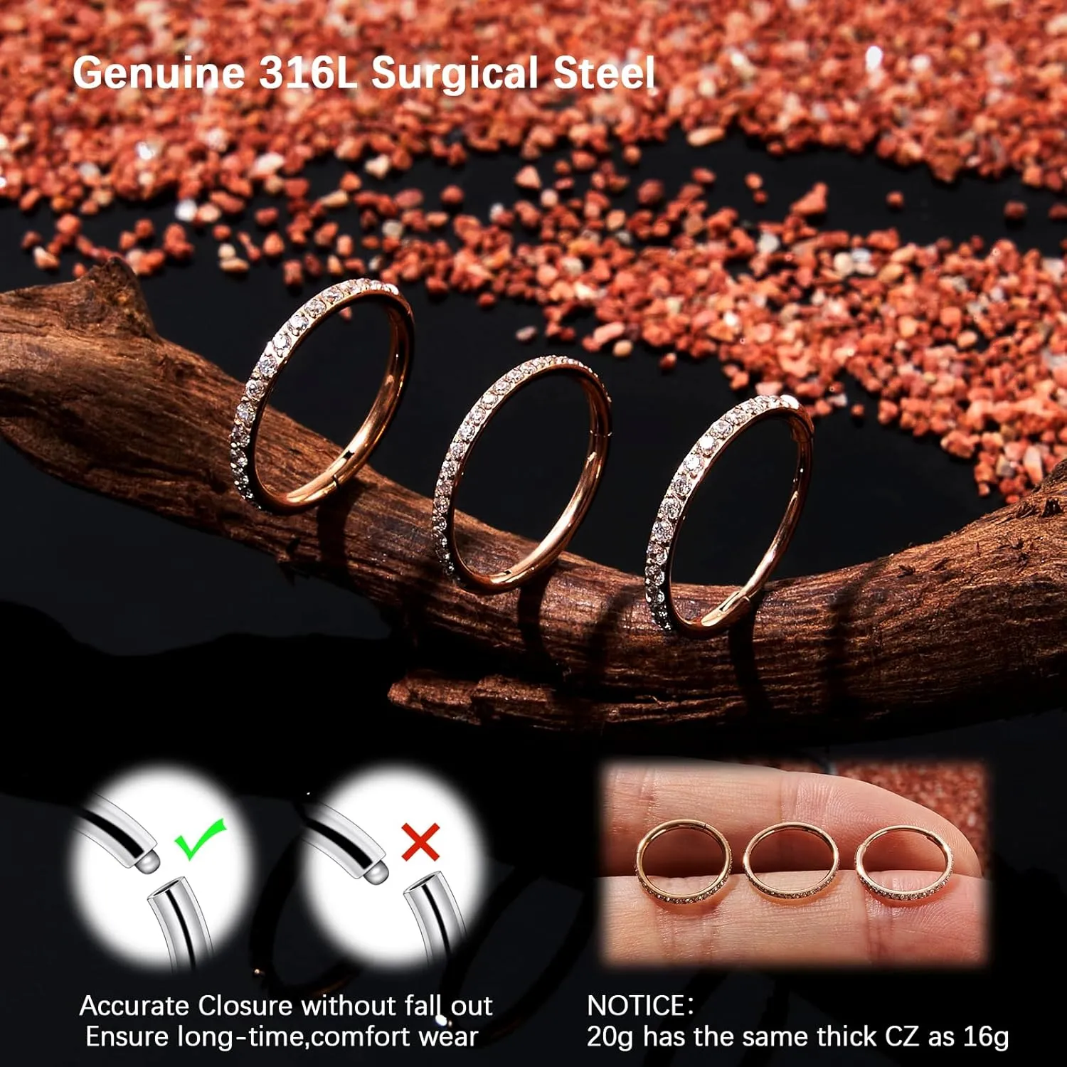 2PCS 20G 18G 16G Nose Ring Cartilage Hoop Earring Stainless Steel 4Colors Choose Hoop Earrings Hinged Segment Rings Septum Hoops Daith Conch Helix Tragus Piercing 6mm/7mm/8mm/9mm/10mm