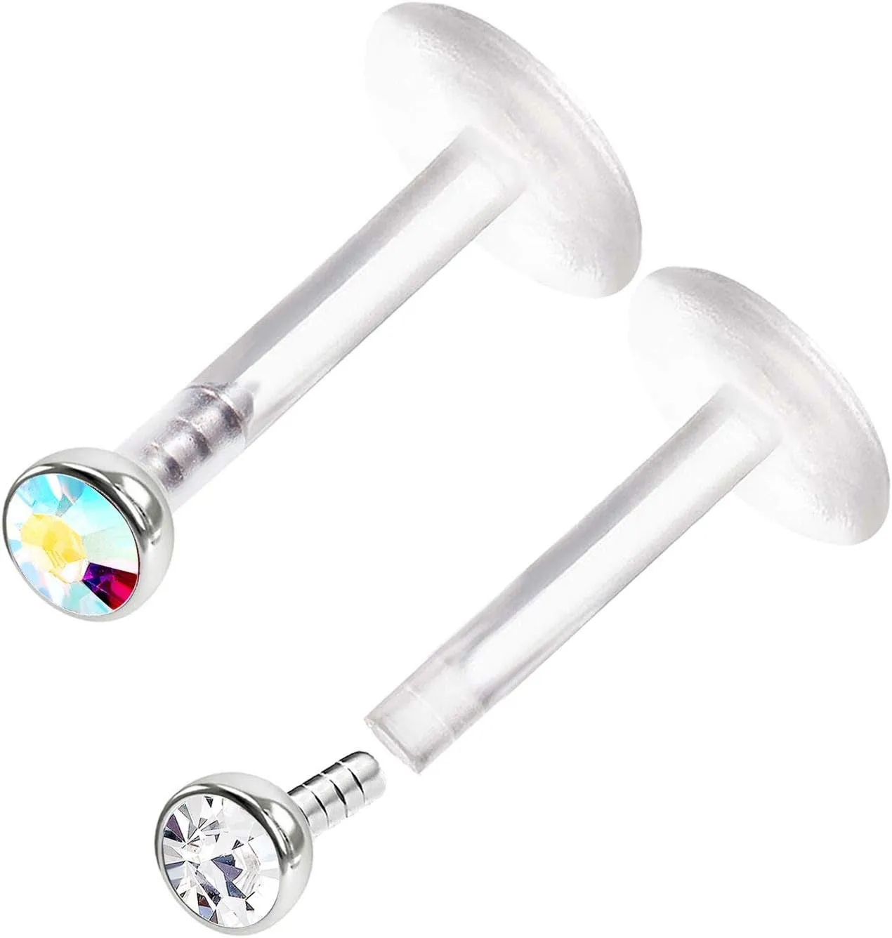 2PCS Bioplastic Push In Lip Studs 16g 1/4 6mm 2mm Crystal Ball Helix Earrings Piercing Jewelry See More Colors