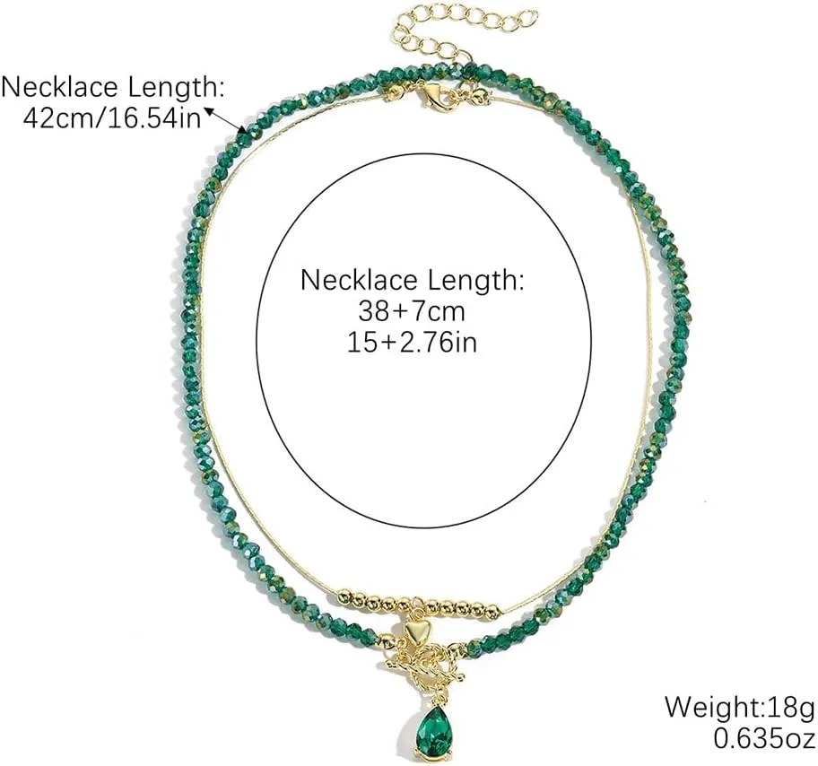 2PCS Crystal Beaded Necklace for Women Pearl Choker Necklaces Trendy Heart Water Drop Pendant Necklace for Women Summer Jewelry