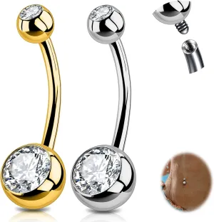 2PCS G23 Titanium Belly Button Rings 14G with Sparkling Cubic Zirconia Internally Threaded Navel Belly Piercing Curved Barbell Jewelry For Women Multiple Bar Lengths 6mm 8mm 10mm 12mm 14mm 16mm