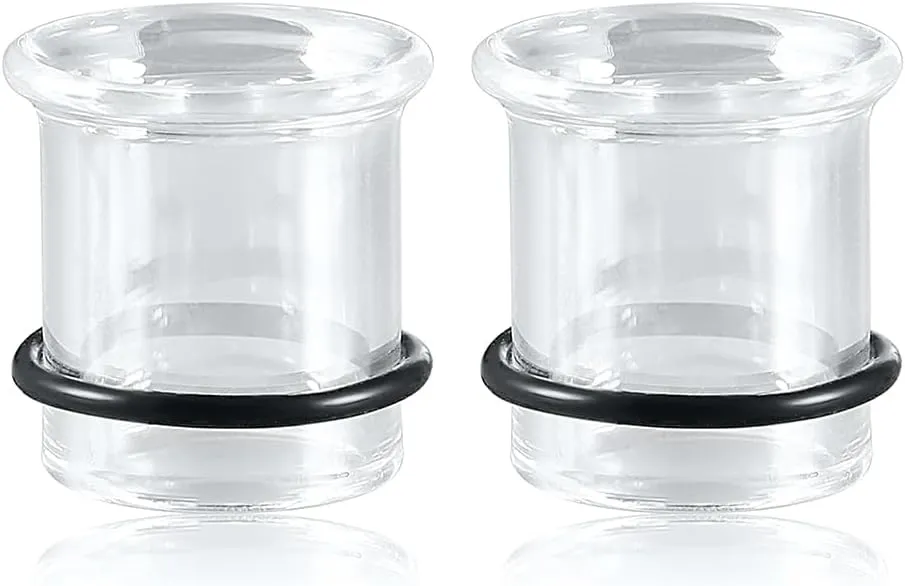 2Pcs Glass Ear Plugs and Tunnels Gauges - Crystal Clear & Rainbow, Hypoallergenic, Single Flared Saddle with O-Rings, Size 6mm-20mm Ear Expander Body Jewelry for Stretched Ears