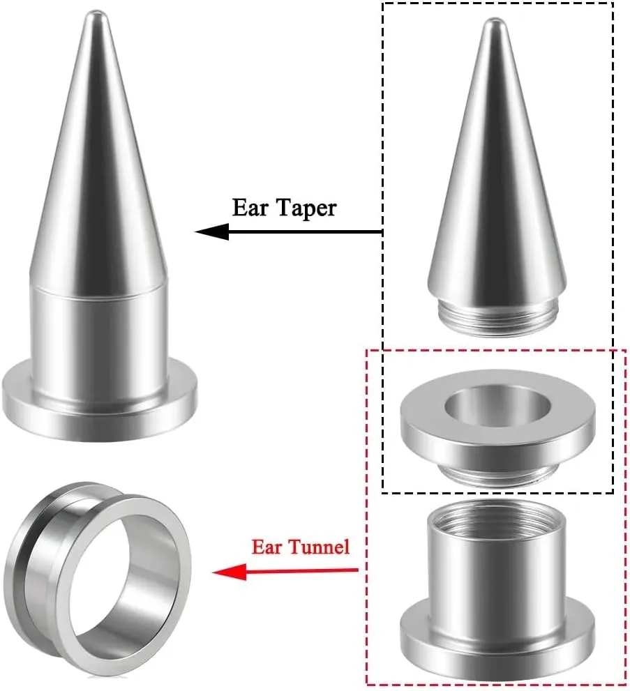 2pcs Stainless Steel 2-in-1 Ear Plugs Tunnels Set Large size (2-30mm) Punk Hip Hop-pointed Cone Horn Plugs Style For Ears Expander Body Piercing Jewelry
