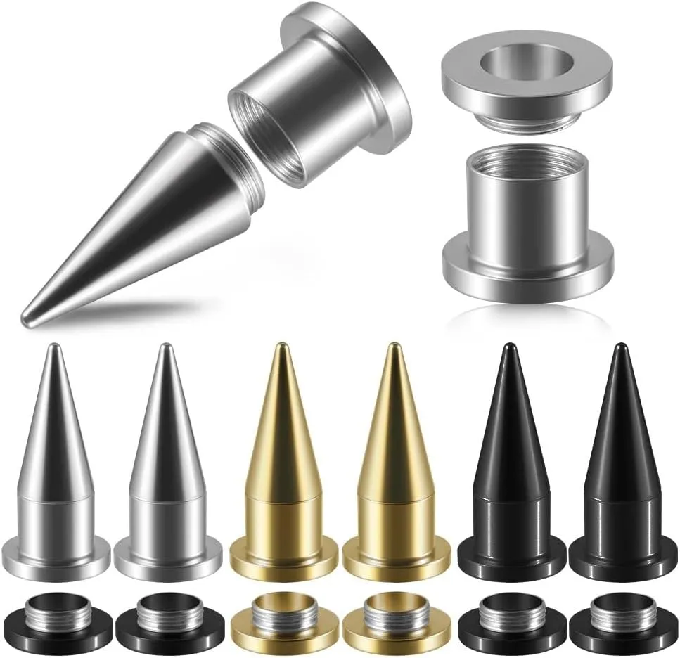 2pcs Stainless Steel 2-in-1 Ear Plugs Tunnels Set Large size (2-30mm) Punk Hip Hop-pointed Cone Horn Plugs Style For Ears Expander Body Piercing Jewelry