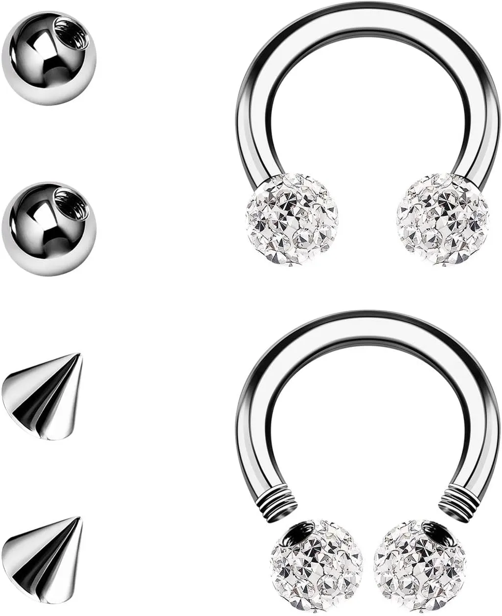 2PCS Surgical Steel Horseshoe Earrings 16g 3mm Clear Ferido Ball Cartilage Septum Nose Earrings Piercing Jewelry Pick Size