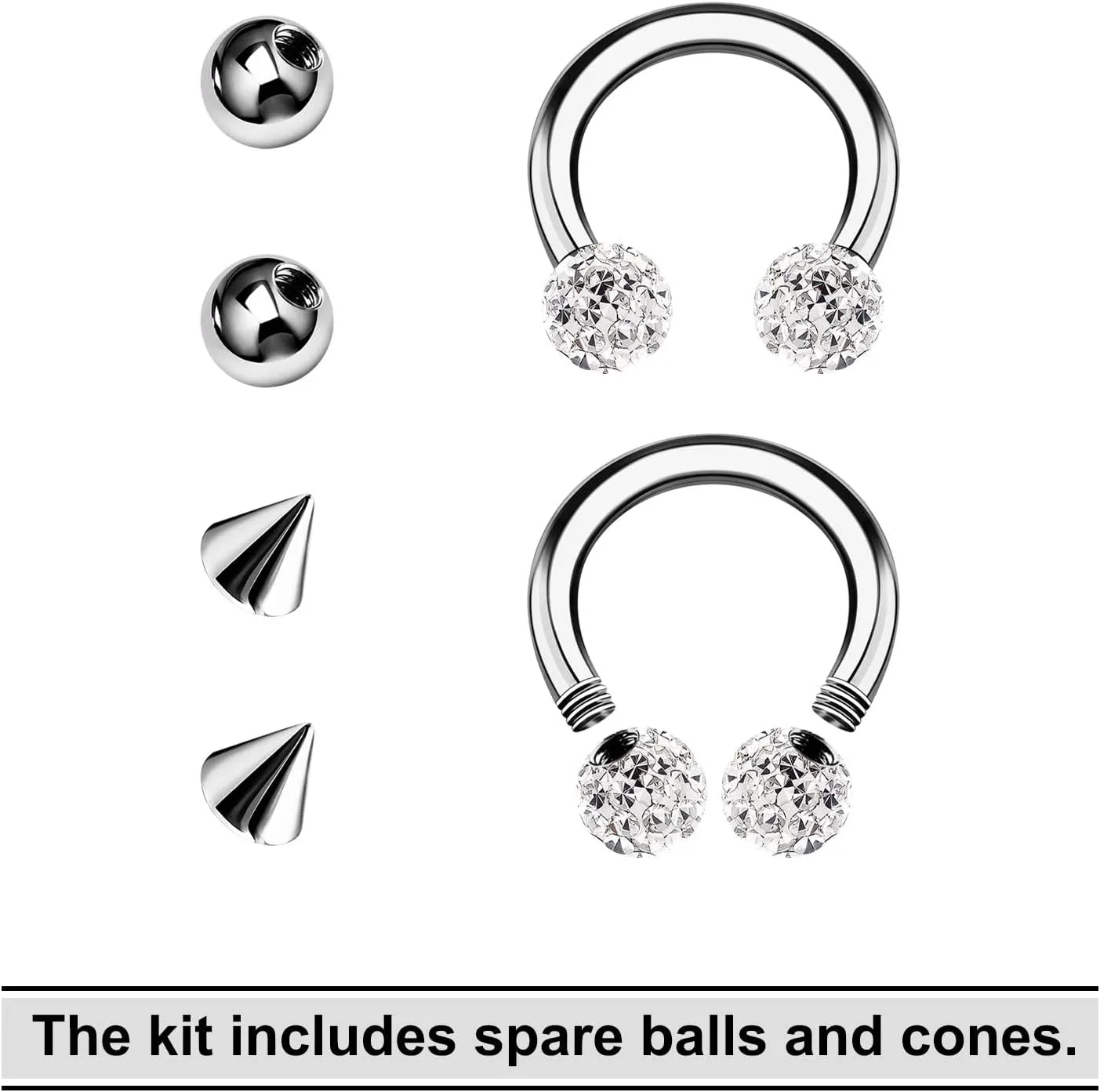 2PCS Surgical Steel Horseshoe Earrings 16g 3mm Clear Ferido Ball Cartilage Septum Nose Earrings Piercing Jewelry Pick Size
