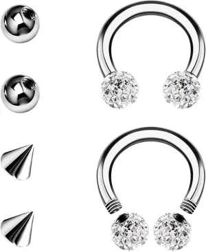 2PCS Surgical Steel Horseshoe Earrings 16g 3mm Clear Ferido Ball Cartilage Septum Nose Earrings Piercing Jewelry Pick Size