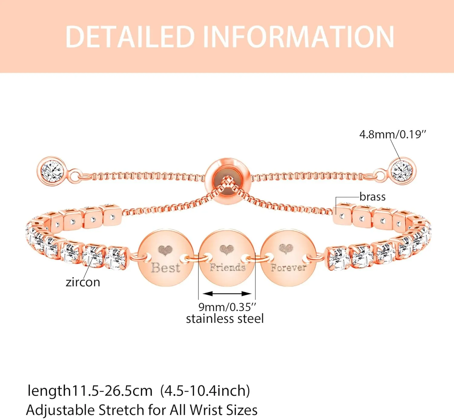 3 Circles/Hearts Charm Tennis Bracelets for Women - Best Friends Forever/Couple/Star Moon Sun Bracelet SA5161-SA5166