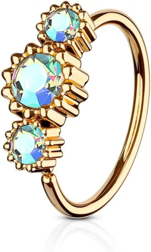 3 Round CZ Set Rose Gold IP Plated 316L Surgical Steel WildKlass Hoop Ring for Nose & Ear Cartilage