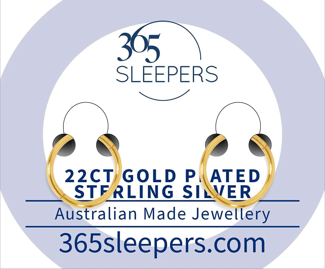 365 SLEEPERS 24K Gold Plated 925 Solid Sterling Silver Australian Made 8mm - 14mm Hinged Sleeper Earrings Nose Lip Septum Tragus Hoop Segment Ring Nickel Free Hypoallergenic