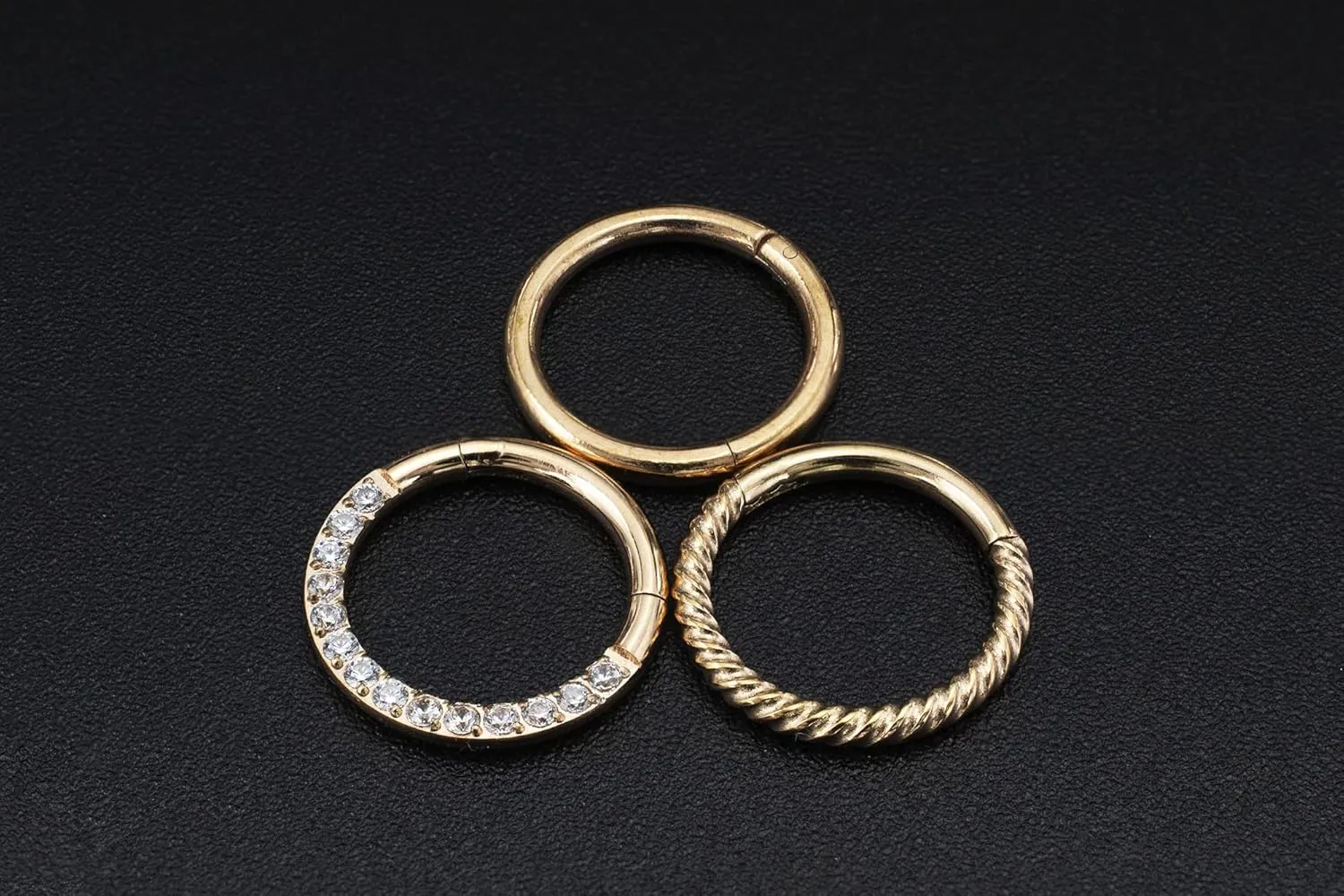 3Pcs 16G 8mm 10mm Hinged Clicker Segment CZ Twisted Clicker Nose Rings Hoop Helix Cartilage Daith Tragus Sleeper Earrings Body Piercing for Women Men Silver/Gold/Rose Gold