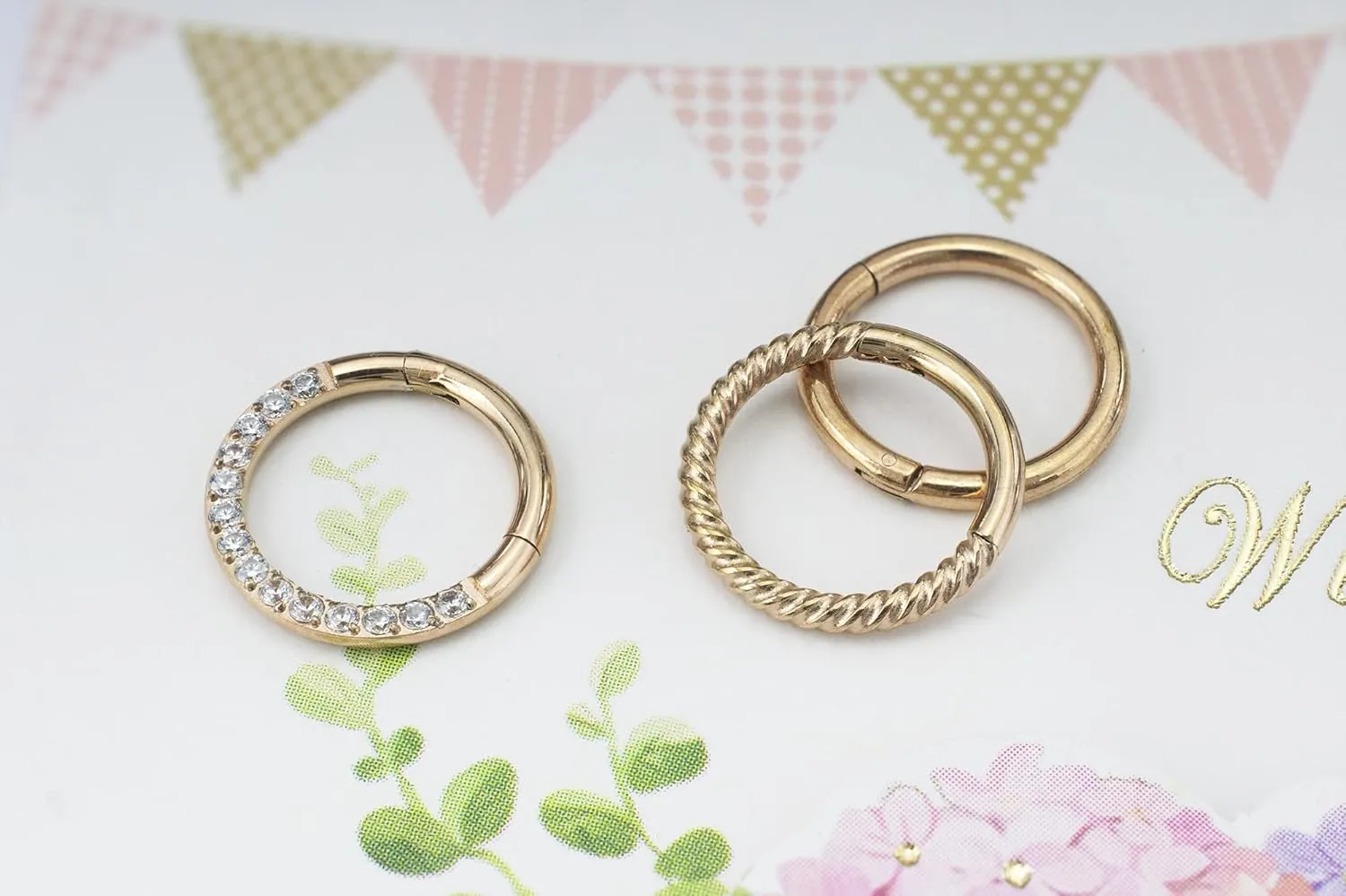 3Pcs 16G 8mm 10mm Hinged Clicker Segment CZ Twisted Clicker Nose Rings Hoop Helix Cartilage Daith Tragus Sleeper Earrings Body Piercing for Women Men Silver/Gold/Rose Gold