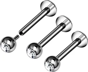 3PCS Titanium G23 Internally Threaded Labret 16g 3mm Ball Monroe Tragus Vertical Labret Earrings Piercing Jewelry Pick Size