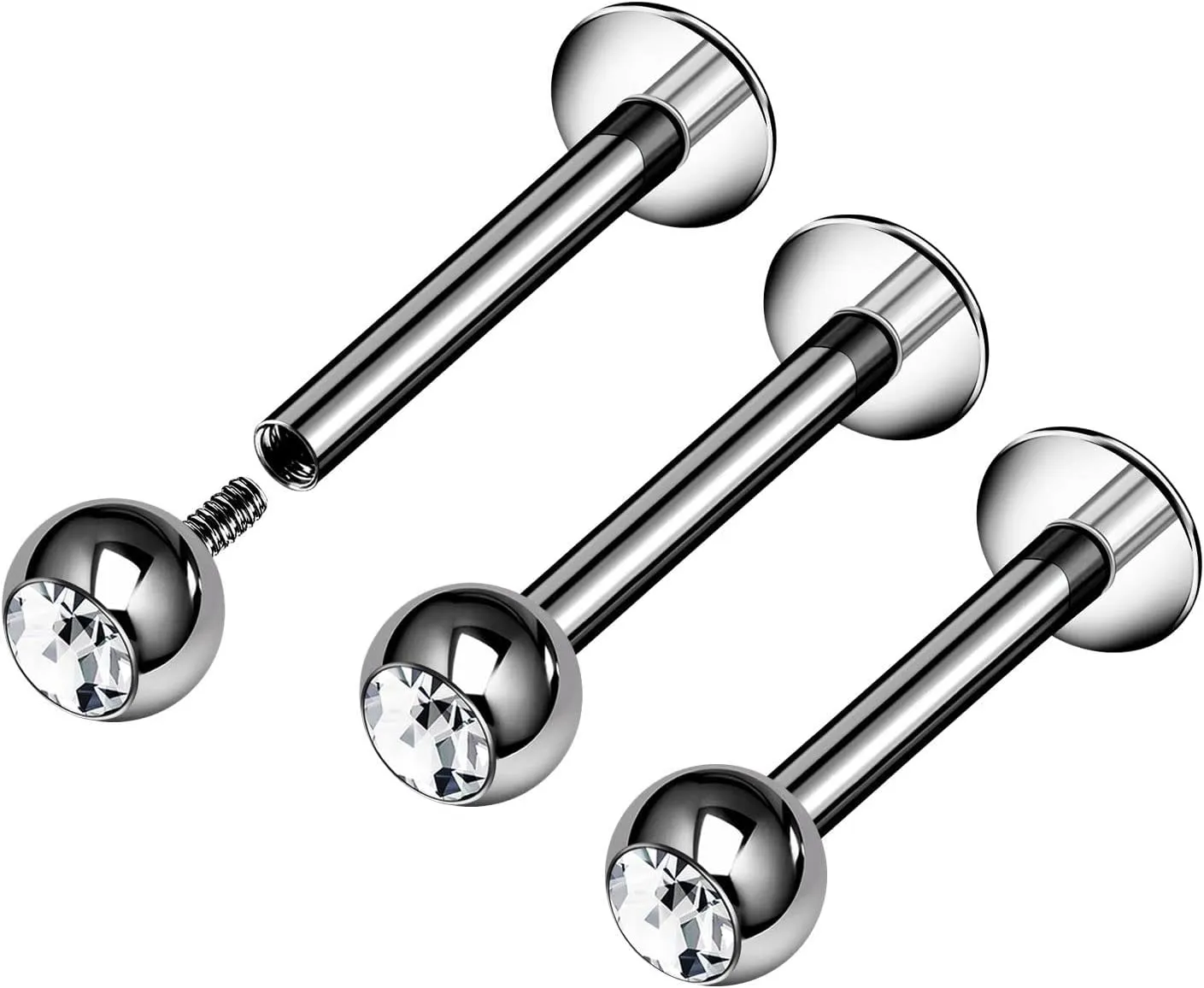 3PCS Titanium G23 Internally Threaded Labret 16g 3mm Ball Monroe Tragus Vertical Labret Earrings Piercing Jewelry Pick Size