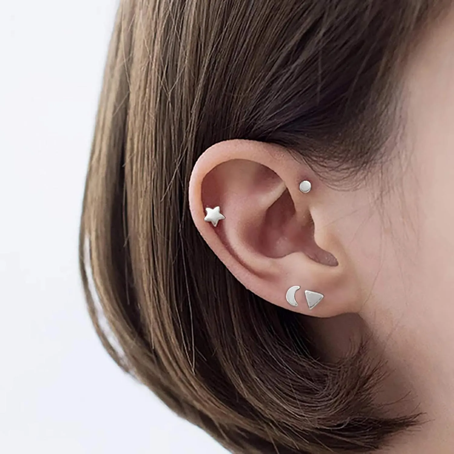 4 Pairs sterling silver Stud Earrings Cute Earrings sets for Women Star Moon Ball Heart Clear Studs earrings for Women