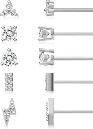 4 Pairs sterling silver Stud Earrings Cute Earrings sets for Women Star Moon Ball Heart Clear Studs earrings for Women