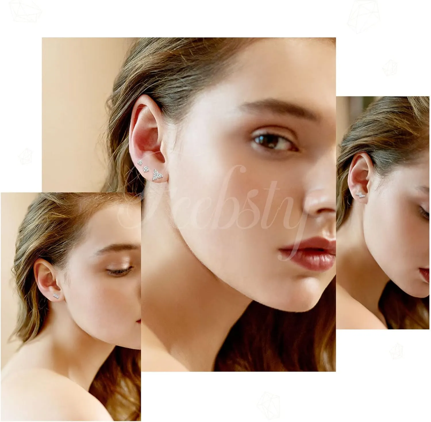 4 Pairs sterling silver Stud Earrings Cute Earrings sets for Women Star Moon Ball Heart Clear Studs earrings for Women