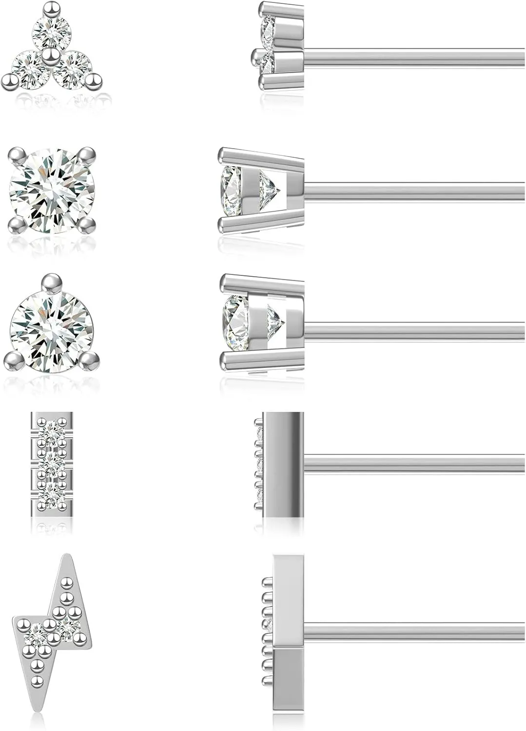 4 Pairs sterling silver Stud Earrings Cute Earrings sets for Women Star Moon Ball Heart Clear Studs earrings for Women