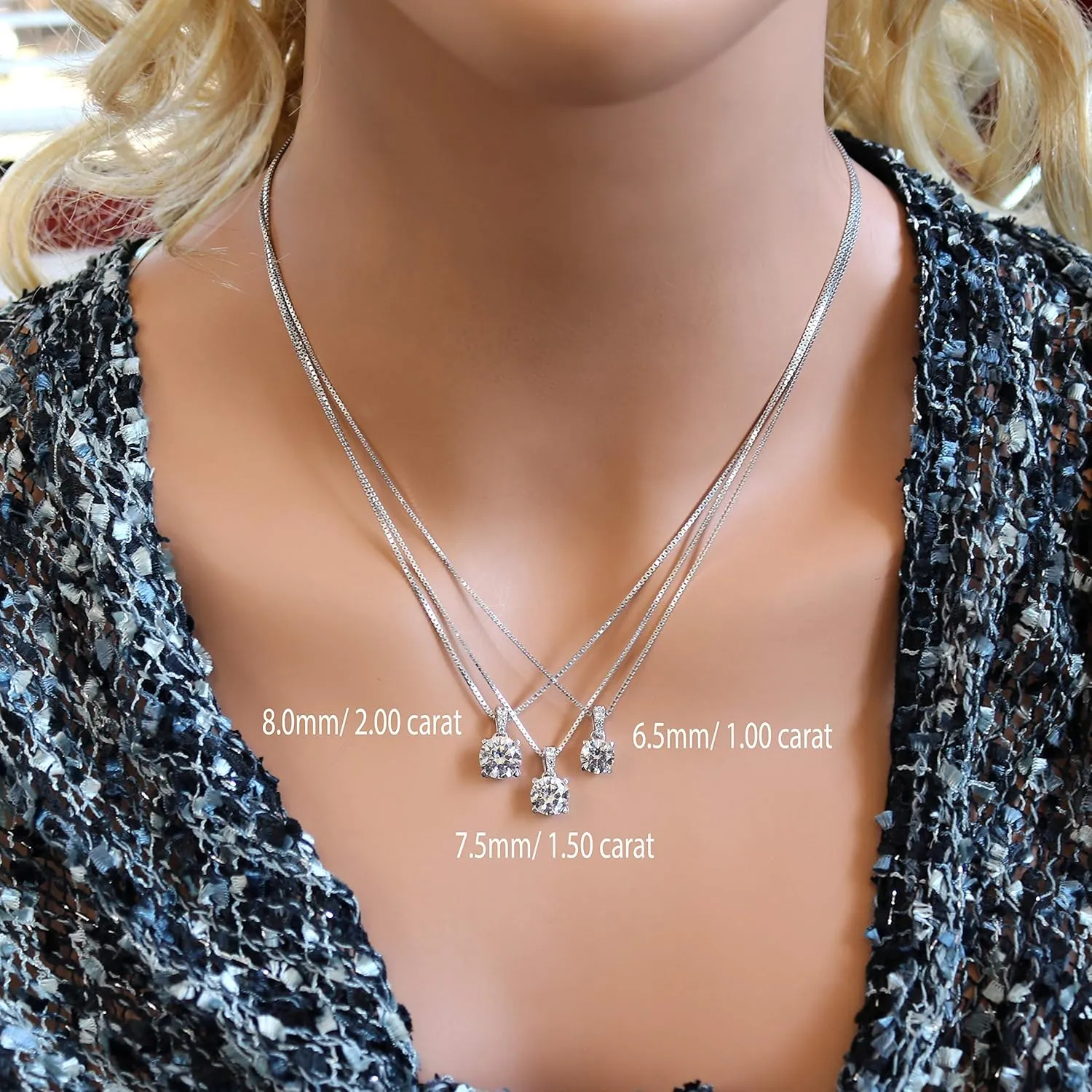 4 Prong Round Solitaire Simulated Diamond Necklace in Solid Sterling Silver with Pure Brilliance Zirconia