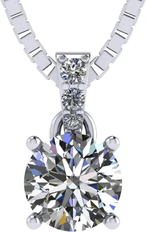 4 Prong Round Solitaire Simulated Diamond Necklace in Solid Sterling Silver with Pure Brilliance Zirconia
