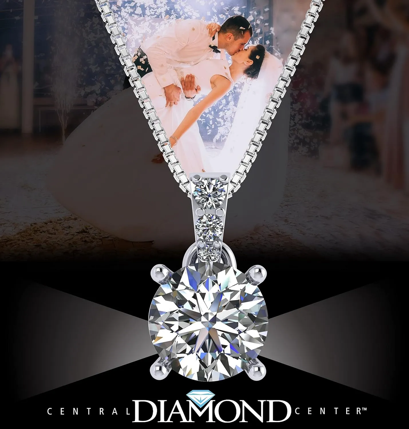 4 Prong Round Solitaire Simulated Diamond Necklace in Solid Sterling Silver with Pure Brilliance Zirconia