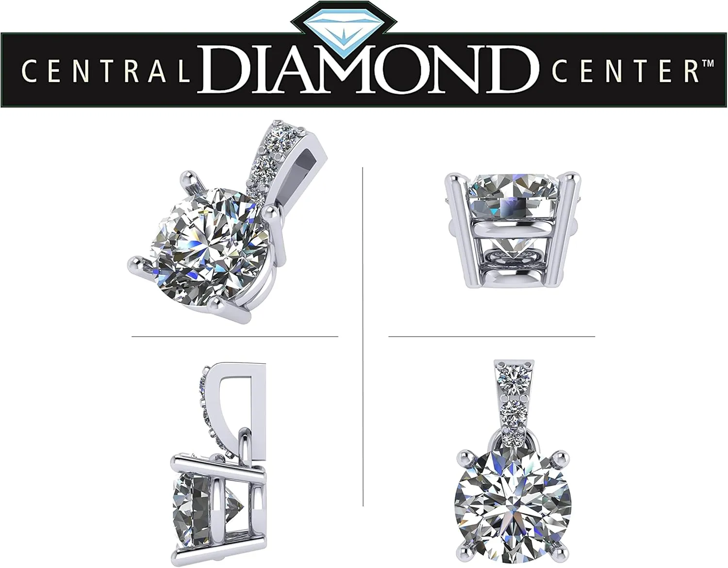4 Prong Round Solitaire Simulated Diamond Necklace in Solid Sterling Silver with Pure Brilliance Zirconia