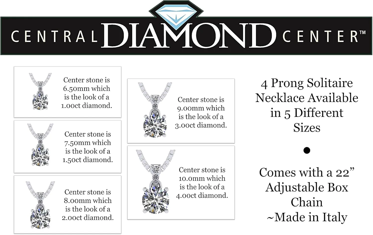 4 Prong Round Solitaire Simulated Diamond Necklace in Solid Sterling Silver with Pure Brilliance Zirconia