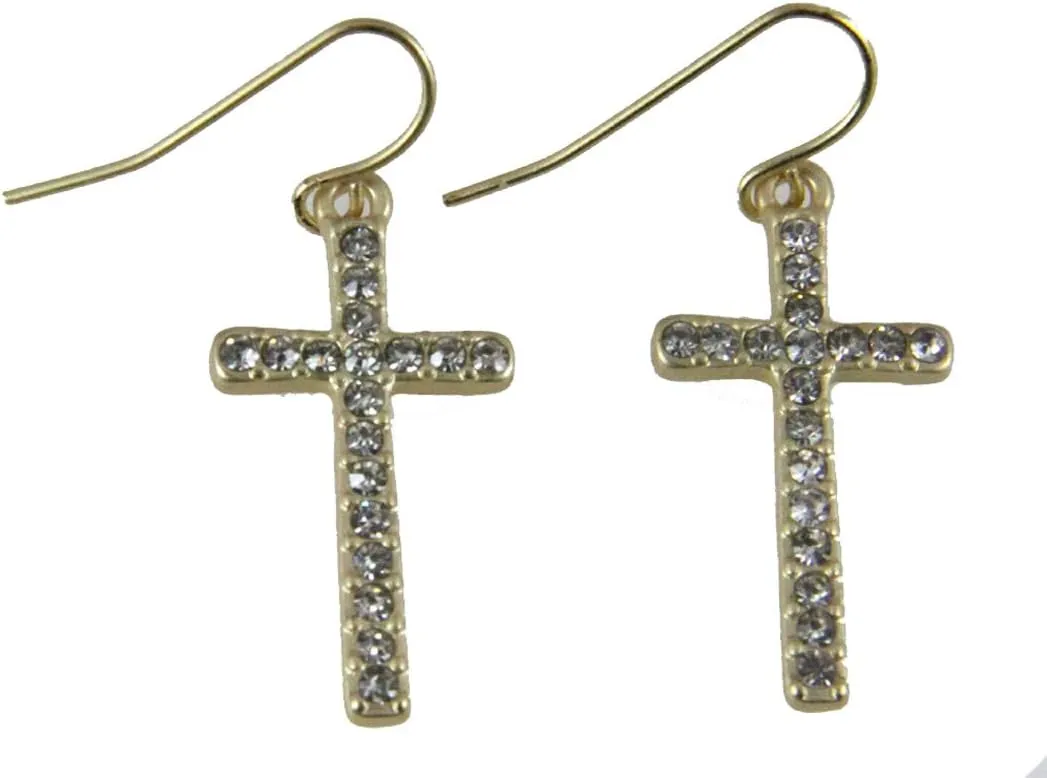 4031217 Cross Earrings with Rhinestones Christian Religious Gift Jewelry Faith Message