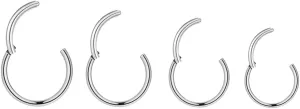4Pairs/Pcs 18G Surgical Steel Hinged Clicker Segment Nose Rings Hoop Helix Cartilage Daith Tragus Sleeper Earrings Body Piercing for Women Men 6mm 8mm 10mm 12mm