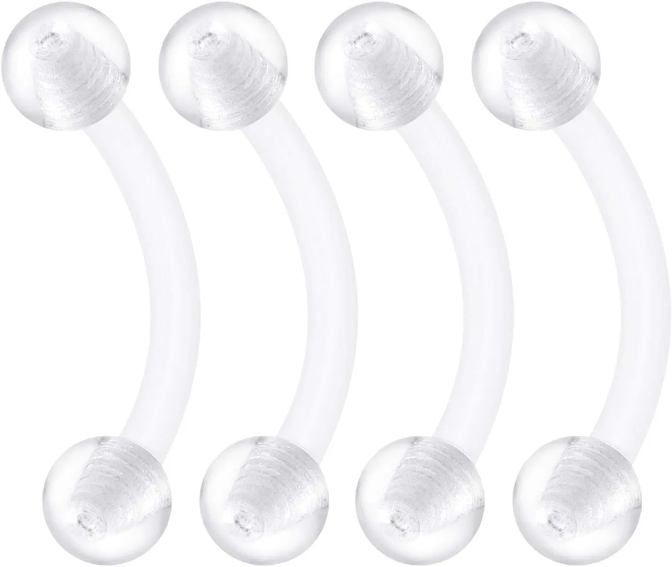 4PCS Flexible Acrylic Clear Curved Barbell Retainer 16 Gauge Ball Tragus Earrings Eyebrow Piercing Jewelry See More Sizes