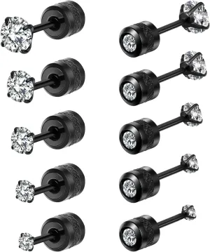 5 PACK Titanium Studs Earrings Screw Back for Women Men Stainless Steel Hypoallergenic Tiny Cubic Zirconia Tragus 20G Piercing for Sensitive Ears Simulated Diamond Cartilage Titanium Earrings