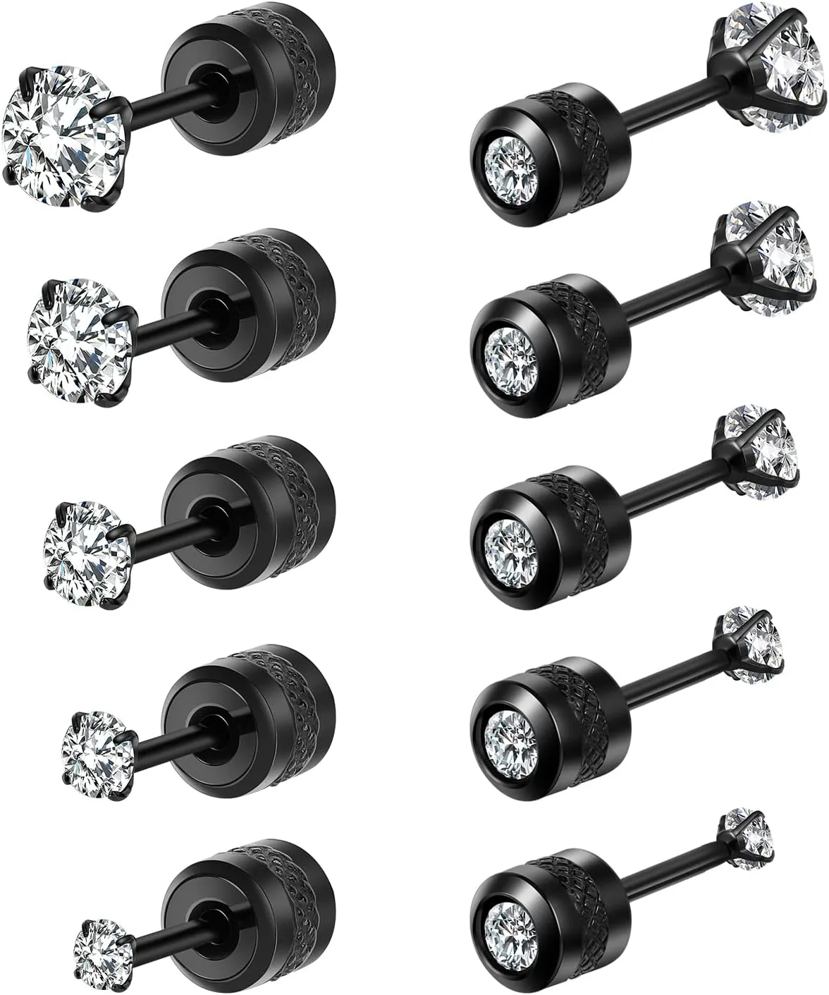 5 PACK Titanium Studs Earrings Screw Back for Women Men Stainless Steel Hypoallergenic Tiny Cubic Zirconia Tragus 20G Piercing for Sensitive Ears Simulated Diamond Cartilage Titanium Earrings