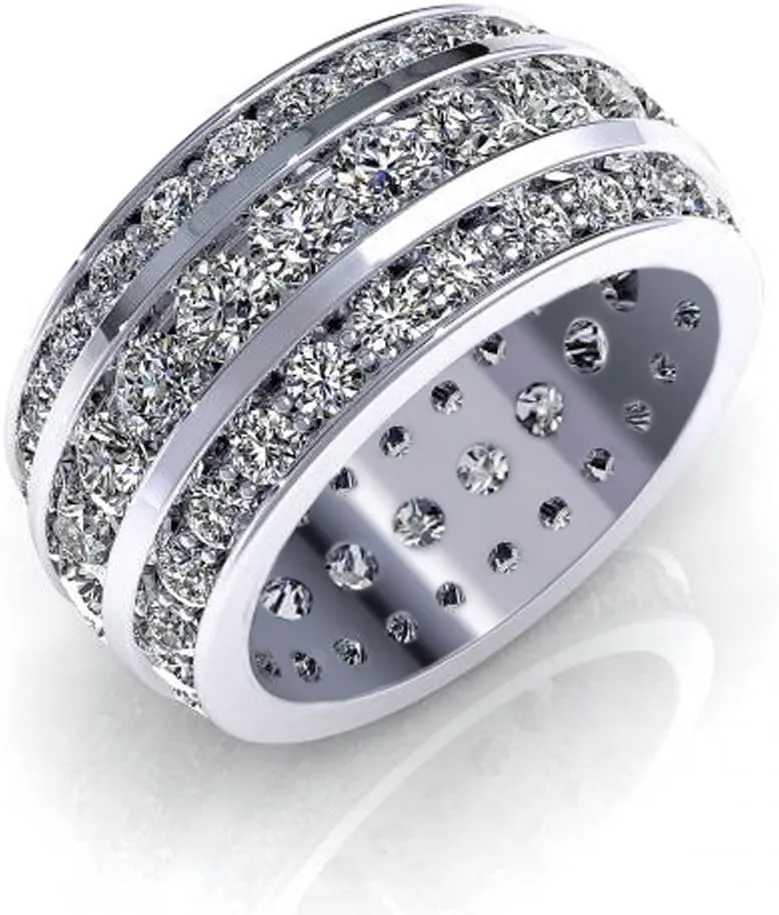 5.00 ct Ladies Three Row Round Cut Diamond Eternity Wedding Band Ring in Platinum