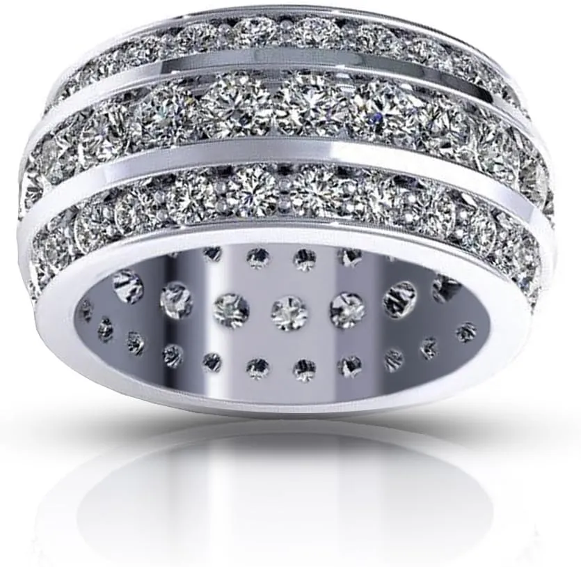 5.00 ct Ladies Three Row Round Cut Diamond Eternity Wedding Band Ring in Platinum