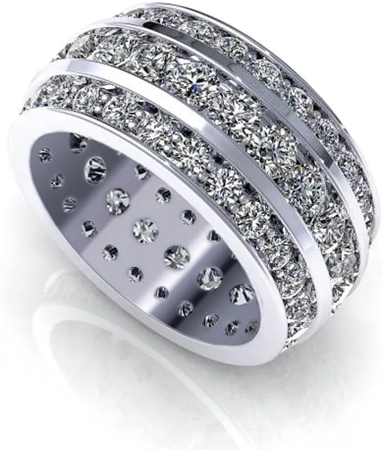5.00 ct Ladies Three Row Round Cut Diamond Eternity Wedding Band Ring in Platinum