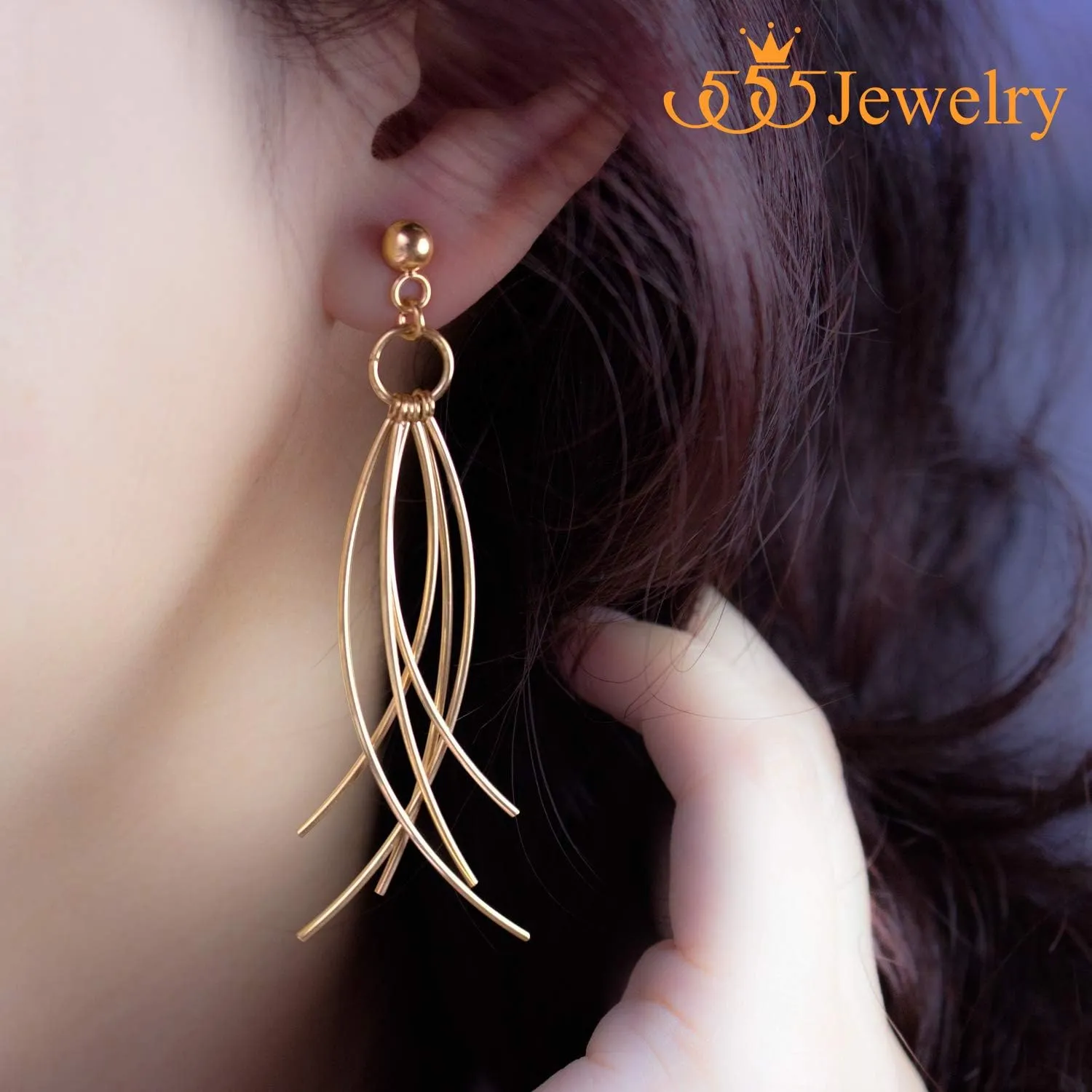 555Jewelry Womens Stainless Steel Curved Threader Drop Dangle Statement Earrings