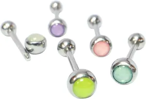 5pc Value Pack Brilliant Illuminating Stone Gem Tongue Ring Barbells - 16g - 5/8" (16mm) - Body Jewelry