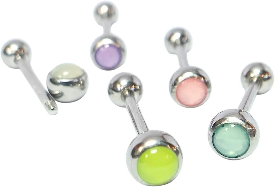 5pc Value Pack Brilliant Illuminating Stone Gem Tongue Ring Barbells - 16g - 5/8" (16mm) - Body Jewelry