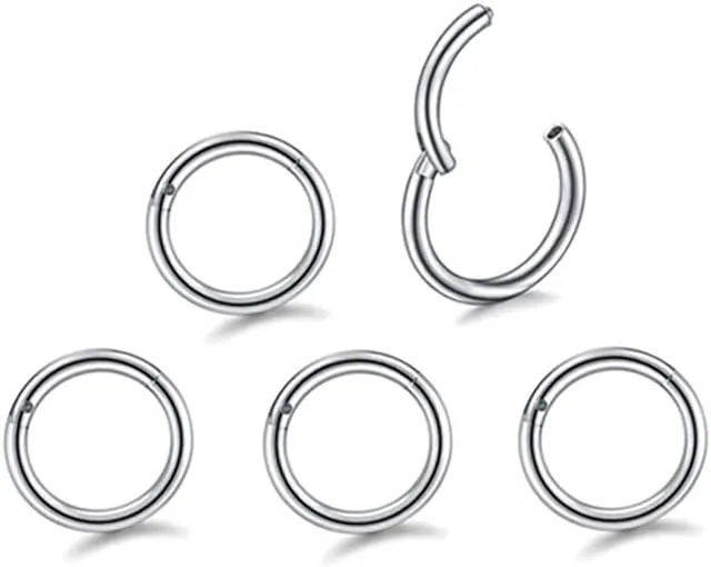 5Pcs 16G 18G Surgical Steel Nose Rings Hoop Tragus Septum Cartilage Hoop Earrings For Women Men Body Piercing Jewelry Kit Bar Length 6mm/8mm/10mm/12mm/14mm