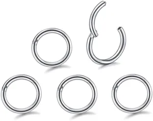 5Pcs 16G 18G Surgical Steel Nose Rings Hoop Tragus Septum Cartilage Hoop Earrings For Women Men Body Piercing Jewelry Kit Bar Length 6mm/8mm/10mm/12mm/14mm