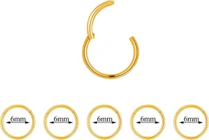 5Pcs 16G 18G Surgical Steel Nose Rings Hoop Tragus Septum Cartilage Hoop Earrings For Women Men Body Piercing Jewelry Kit Bar Length 6mm/8mm/10mm/12mm/14mm