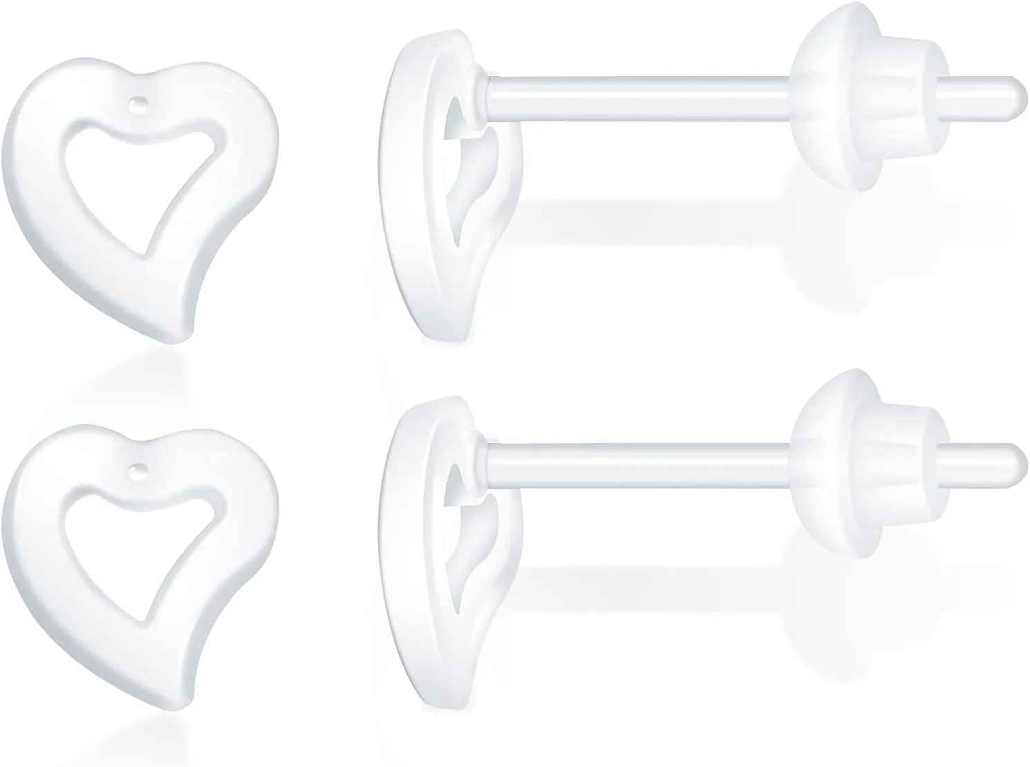 6 Pairs Invisible Plastic Post Earrings For Sensitive Ears - Clear, Sports & Work