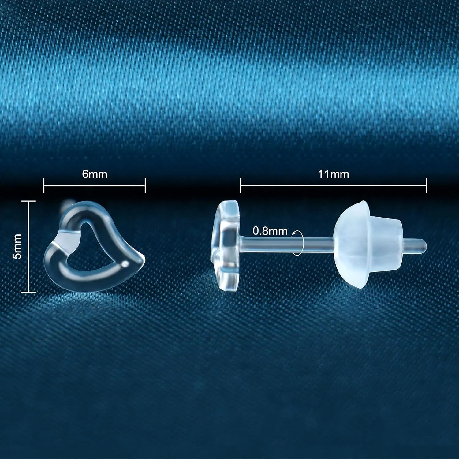 6 Pairs Invisible Plastic Post Earrings For Sensitive Ears - Clear, Sports & Work