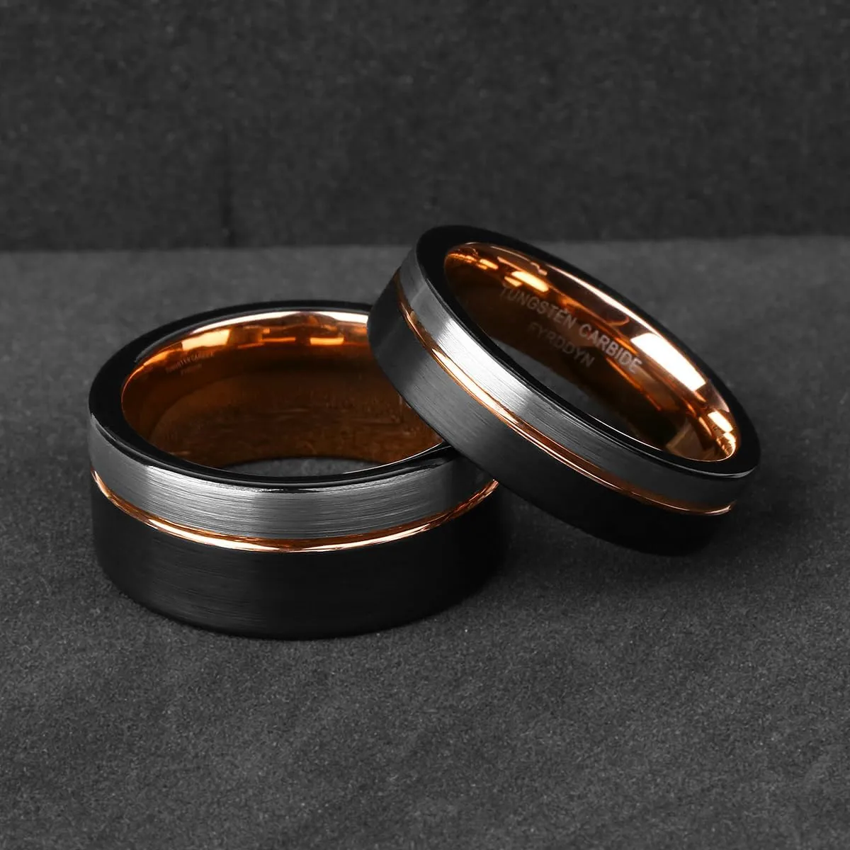 6mm 8mm 10mm RoseGold Tungsten Carbide Rings Black Mens Wedding Band Groove Center Ring Beveled Edges Comfort Fit Size 5-14.5