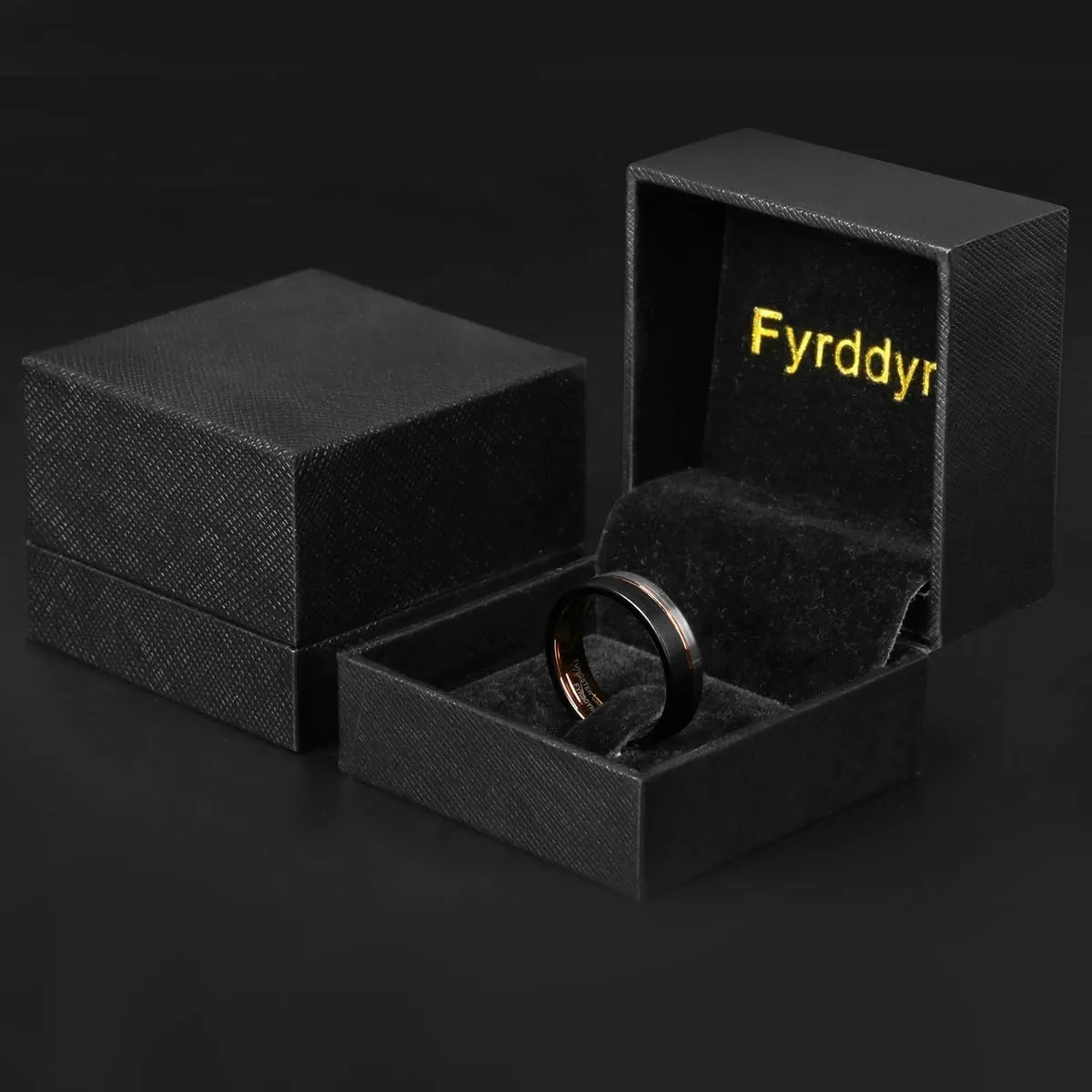 6mm 8mm 10mm RoseGold Tungsten Carbide Rings Black Mens Wedding Band Groove Center Ring Beveled Edges Comfort Fit Size 5-14.5