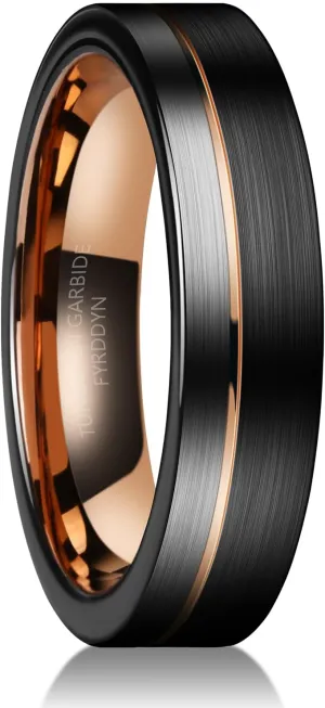 6mm 8mm 10mm RoseGold Tungsten Carbide Rings Black Mens Wedding Band Groove Center Ring Beveled Edges Comfort Fit Size 5-14.5
