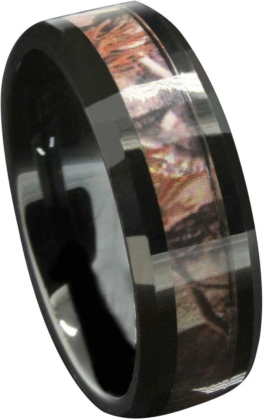 6mm /8mm Black Tungsten Camo Wedding Rings for Men & Women Hunting Camouflage Inlay Engagement Couples Jewelry Band Beveled Edges Comfort Fit