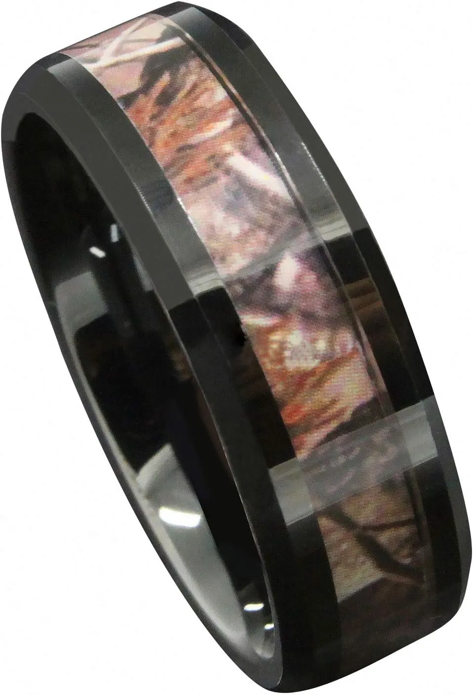 6mm /8mm Black Tungsten Camo Wedding Rings for Men & Women Hunting Camouflage Inlay Engagement Couples Jewelry Band Beveled Edges Comfort Fit