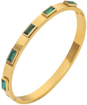 6mm Cubic Zirconia Classic Cuff Bangle Bracelets Dainty 14K Real Gold Plated Stainless Steel Green Clear CZ Friendship Hinged Bracelet 7" Fashion Jewelry Christmas Birthday Valentines Day Gift Her Bff