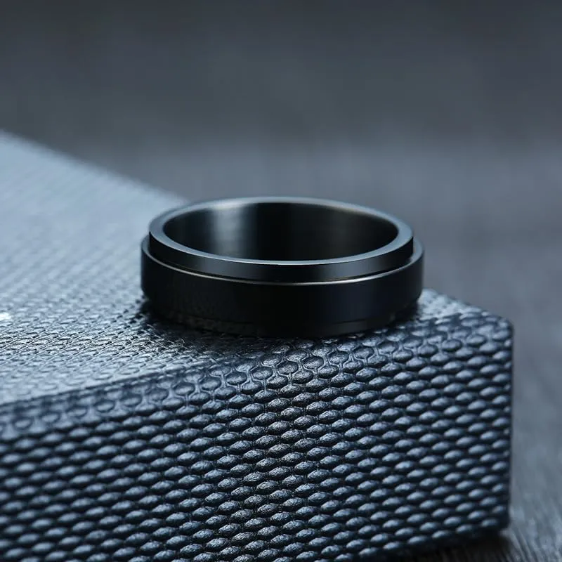 6mm/8mm Titanium Steel Black/Silver Fidget Ring Stainless Steel Spinner Rings Stress Relieving Anxiety Ring Engagement Wedding Promise Band for Women Men Size 6-13