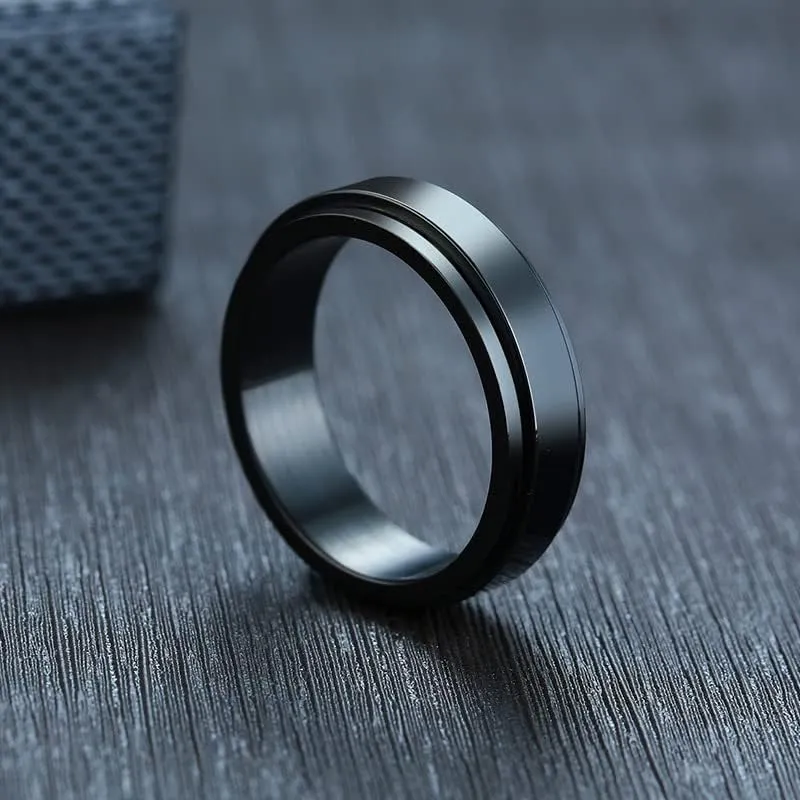 6mm/8mm Titanium Steel Black/Silver Fidget Ring Stainless Steel Spinner Rings Stress Relieving Anxiety Ring Engagement Wedding Promise Band for Women Men Size 6-13